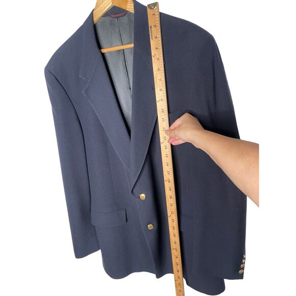 Hart Schaffner & Marx 44L 100% Wool Blazer Gold Buttons Jacket Long Navy Blue - Picture 5 of 9